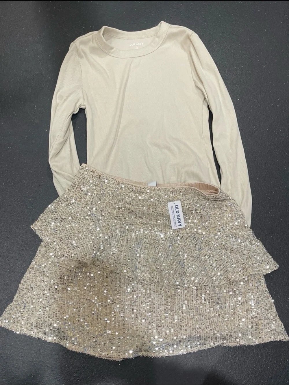 Old Navy Gold Sequin Tiered Skater Skirt